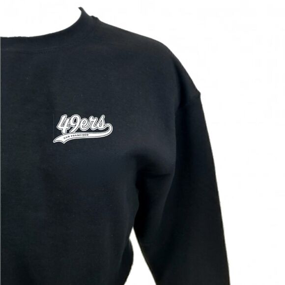 SAN FRANCISCO 49ERS Double Script BLACK Crop Top Pullover Crewneck Sweatshirt - Picture 4 of 5